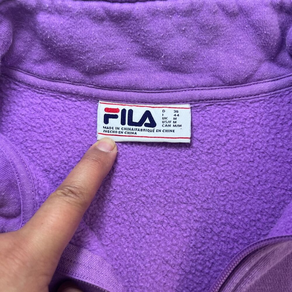 Y2K FILA Colorblock Quarter-Zip Sweatshirt | Size MED | Purple/White/Gray Fleece - Picture 3 of 12